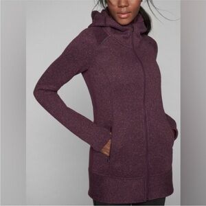 Athleta CYA Stronger Full-Zip Fleece Hoodie Jacket Heathered Plum Purple XL